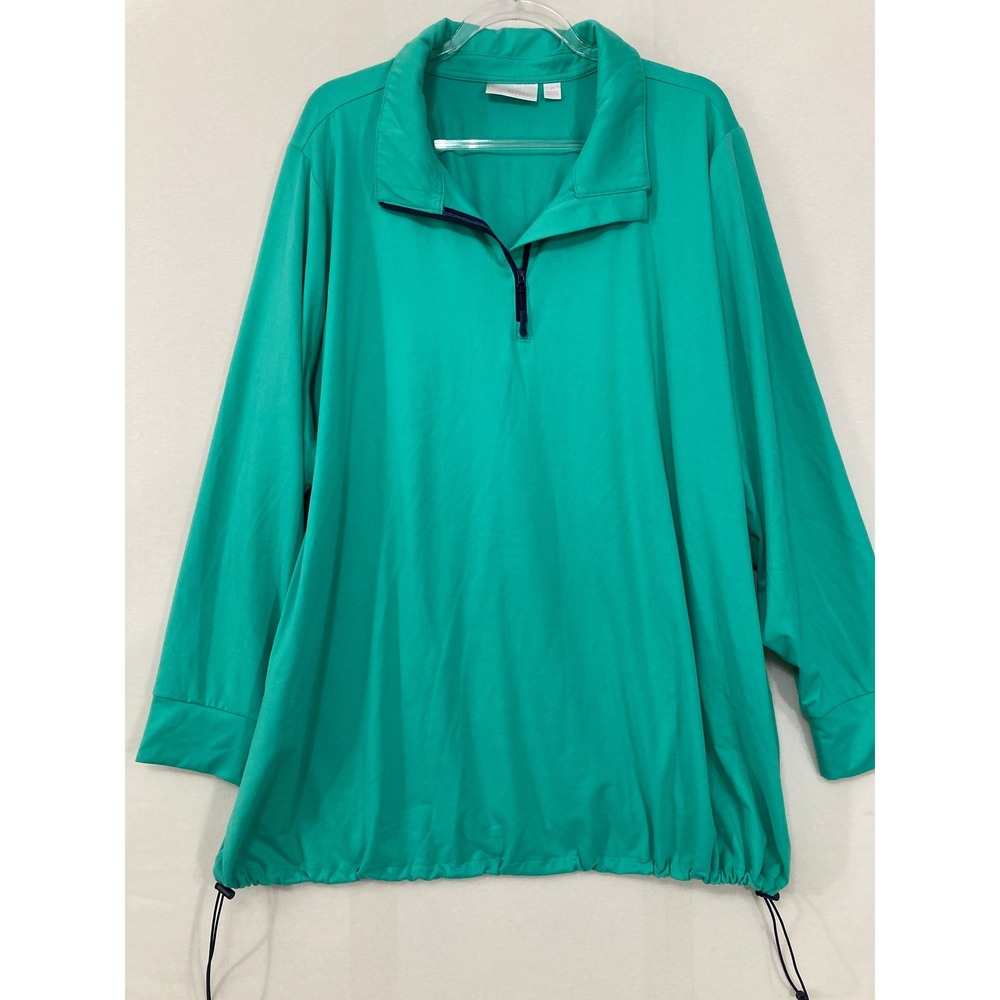 Belle Kim Gravel Quarter Zip Pullover 4X Teal‎ Green Drawstring Hem Active Top